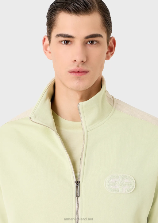 Men 086V1375 Full-Zip Sweatshirt In Jersey With Stripes And Ea Patch Armani Light Green