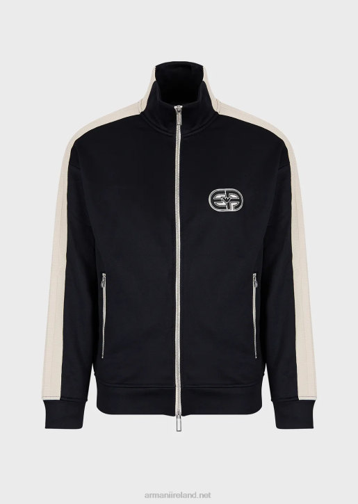 Men 086V1376 Full-Zip Sweatshirt In Jersey With Stripes And Ea Patch Armani Navy Blue