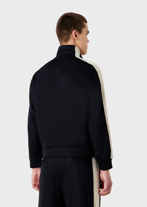 Men 086V1376 Full-Zip Sweatshirt In Jersey With Stripes And Ea Patch Armani Navy Blue