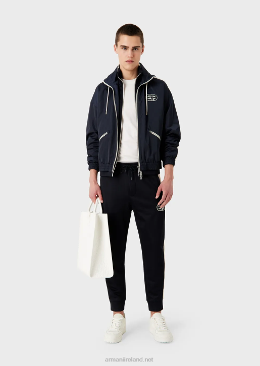 Men 086V1376 Full-Zip Sweatshirt In Jersey With Stripes And Ea Patch Armani Navy Blue