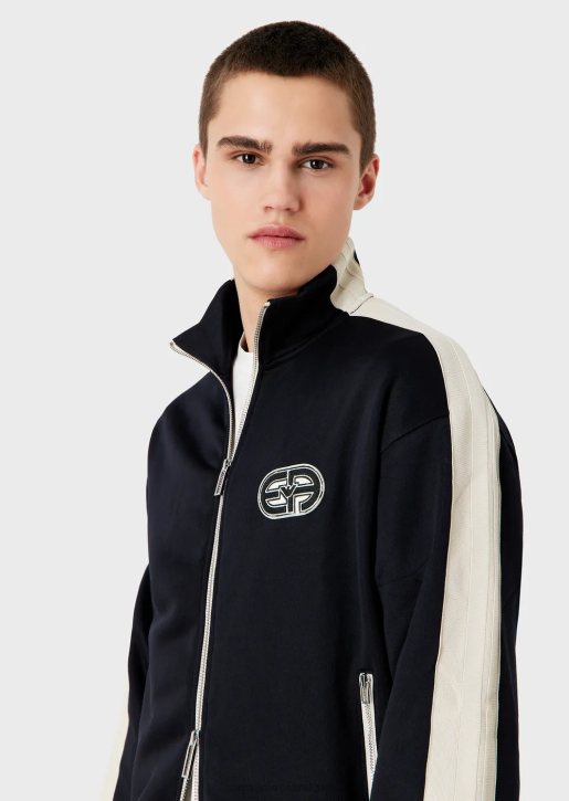 Men 086V1376 Full-Zip Sweatshirt In Jersey With Stripes And Ea Patch Armani Navy Blue