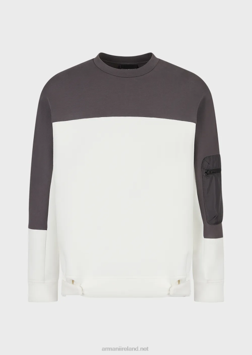Men 086V1382 Travel Essentials Two-Toned Sweatshirt In Double Jersey Armani White