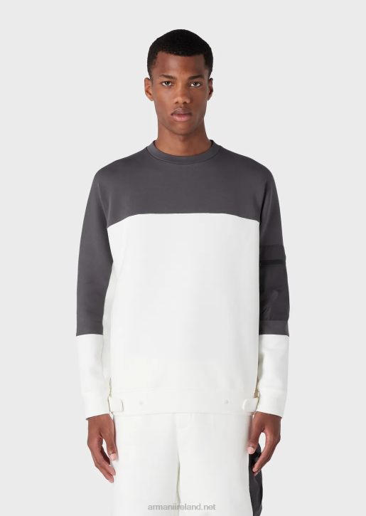 Men 086V1382 Travel Essentials Two-Toned Sweatshirt In Double Jersey Armani White