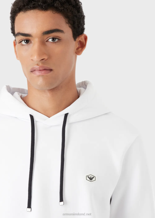 Men 086V1389 Hooded Sweatshirt With Micro Logo Patch Armani White
