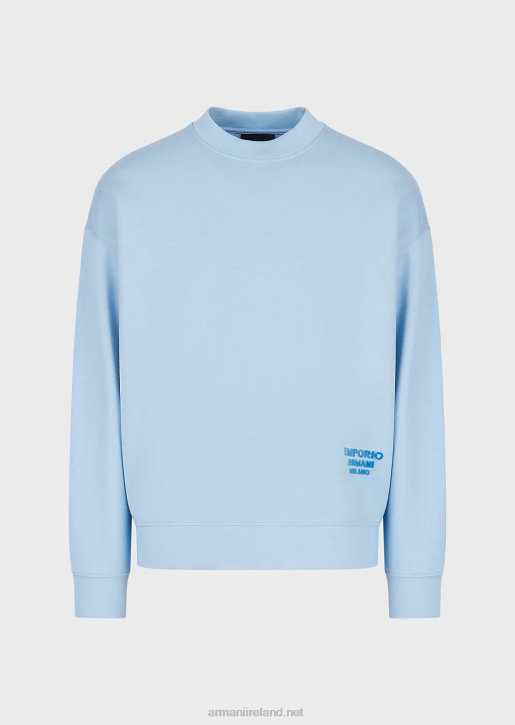 Men 086V1409 Modal Jersey Sweatshirt With Embossed Fabric Logo Armani Azure
