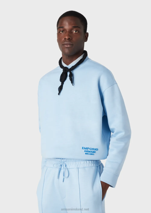 Men 086V1409 Modal Jersey Sweatshirt With Embossed Fabric Logo Armani Azure