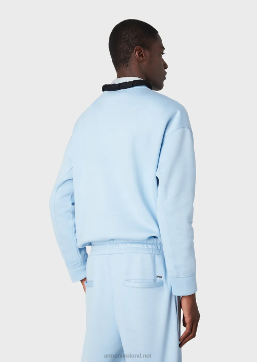 Men 086V1409 Modal Jersey Sweatshirt With Embossed Fabric Logo Armani Azure