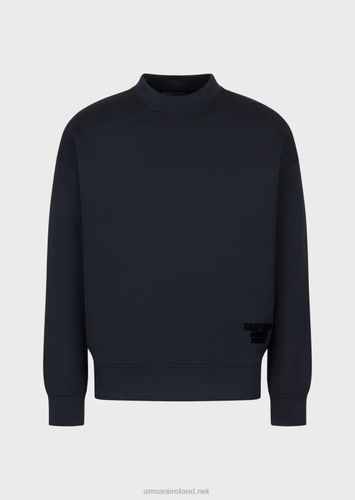 Men 086V1410 Modal Jersey Sweatshirt With Embossed Fabric Logo Armani Navy Blue
