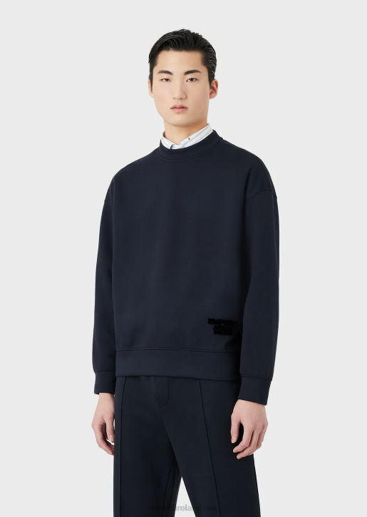 Men 086V1410 Modal Jersey Sweatshirt With Embossed Fabric Logo Armani Navy Blue