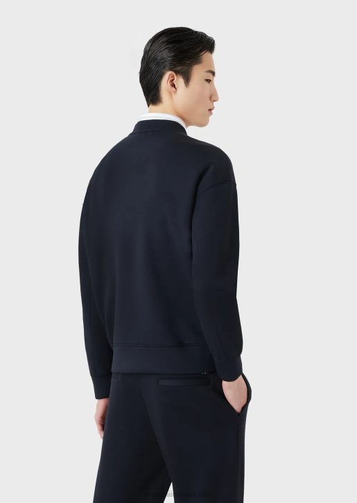 Men 086V1410 Modal Jersey Sweatshirt With Embossed Fabric Logo Armani Navy Blue
