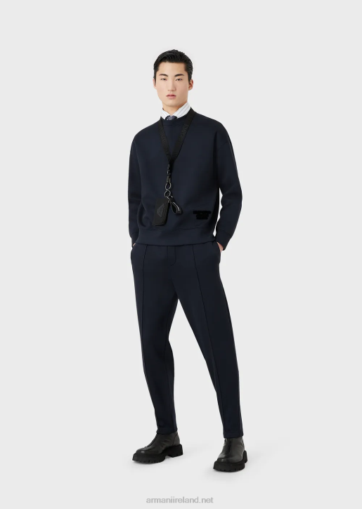 Men 086V1410 Modal Jersey Sweatshirt With Embossed Fabric Logo Armani Navy Blue