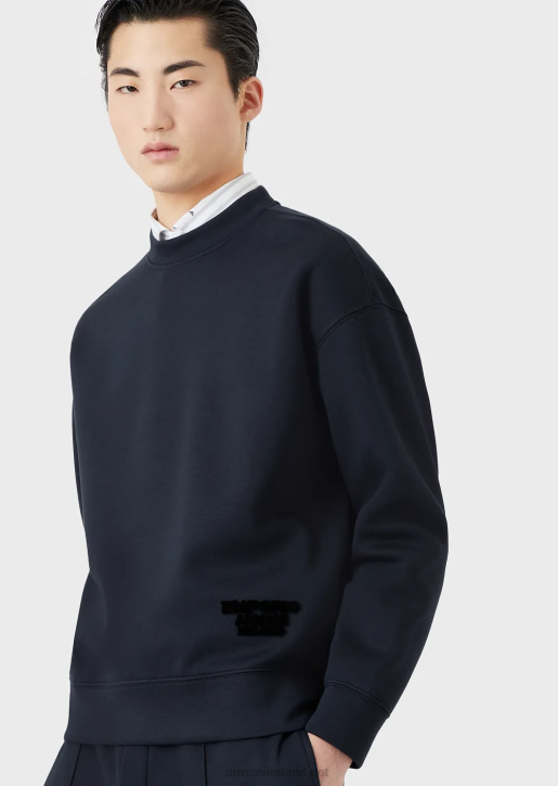 Men 086V1410 Modal Jersey Sweatshirt With Embossed Fabric Logo Armani Navy Blue