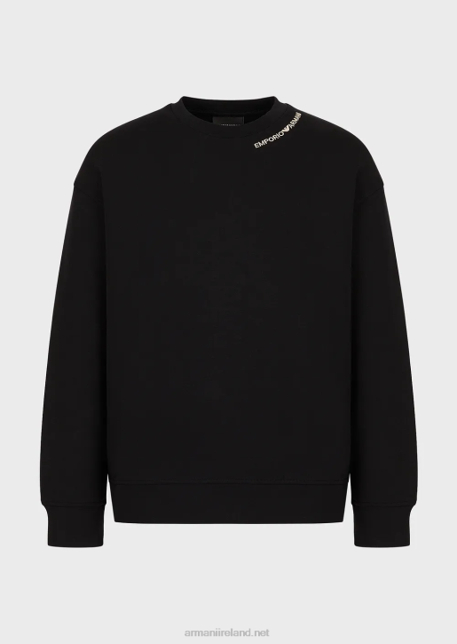 Men 086V1413 Double-Jersey Sweatshirt With Logo Embroidery At The Neckline Armani Black