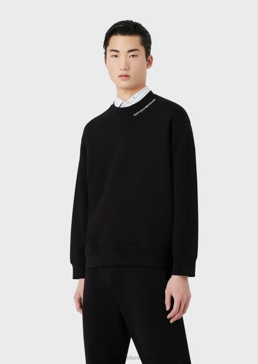 Men 086V1413 Double-Jersey Sweatshirt With Logo Embroidery At The Neckline Armani Black