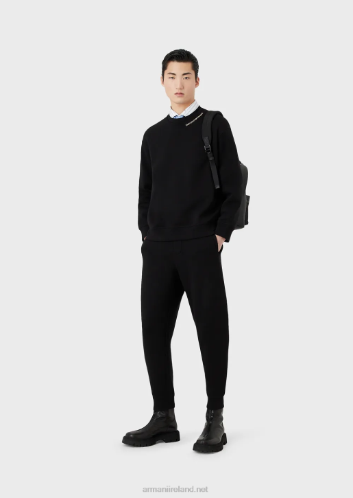 Men 086V1413 Double-Jersey Sweatshirt With Logo Embroidery At The Neckline Armani Black