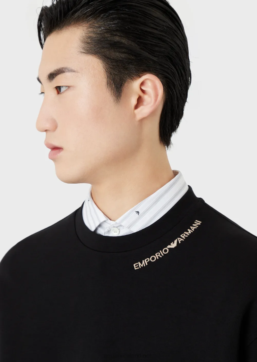 Men 086V1413 Double-Jersey Sweatshirt With Logo Embroidery At The Neckline Armani Black