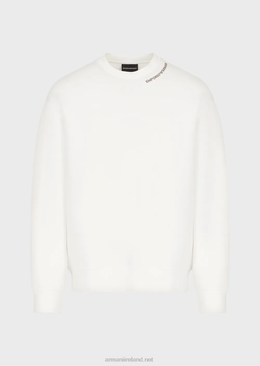 Men 086V1414 Double-Jersey Sweatshirt With Logo Embroidery At The Neckline Armani White