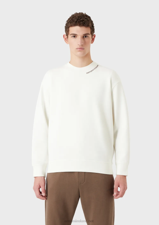 Men 086V1414 Double-Jersey Sweatshirt With Logo Embroidery At The Neckline Armani White