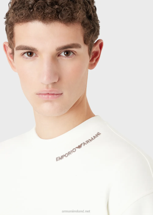 Men 086V1414 Double-Jersey Sweatshirt With Logo Embroidery At The Neckline Armani White