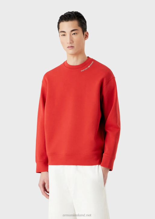 Men 086V1415 Double-Jersey Sweatshirt With Logo Embroidery At The Neckline Armani Red