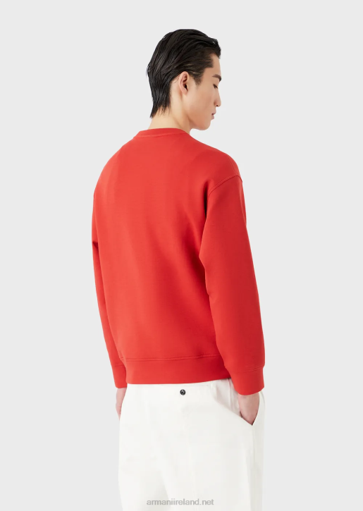 Men 086V1415 Double-Jersey Sweatshirt With Logo Embroidery At The Neckline Armani Red