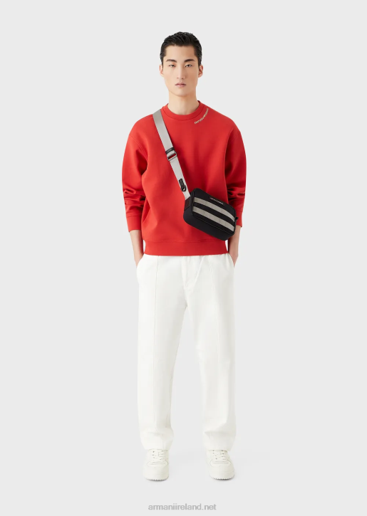 Men 086V1415 Double-Jersey Sweatshirt With Logo Embroidery At The Neckline Armani Red