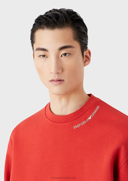 Men 086V1415 Double-Jersey Sweatshirt With Logo Embroidery At The Neckline Armani Red