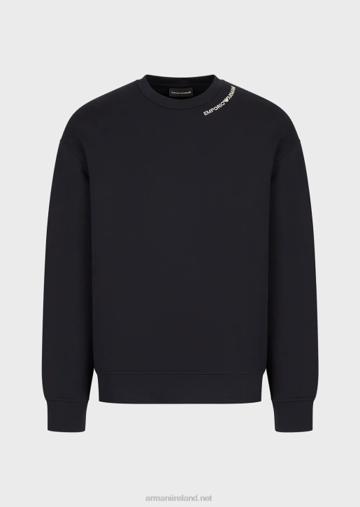 Men 086V1416 Double-Jersey Sweatshirt With Logo Embroidery At The Neckline Armani Navy Blue