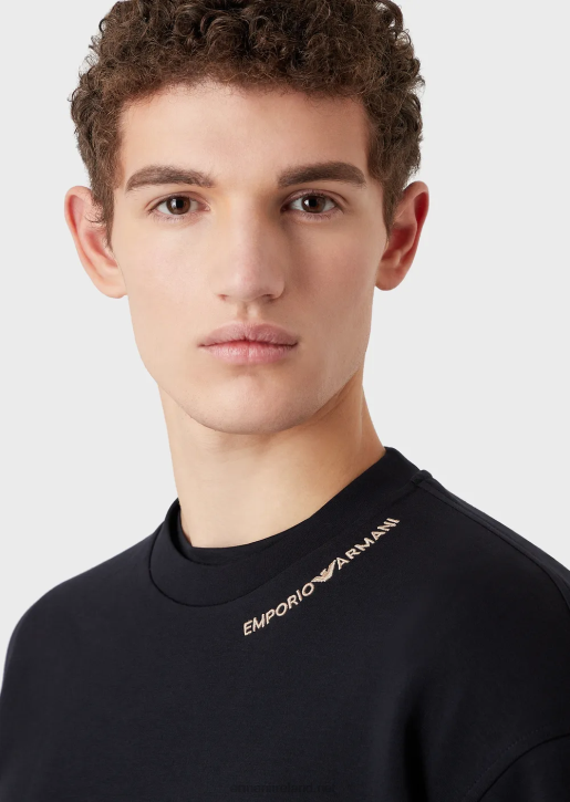 Men 086V1416 Double-Jersey Sweatshirt With Logo Embroidery At The Neckline Armani Navy Blue