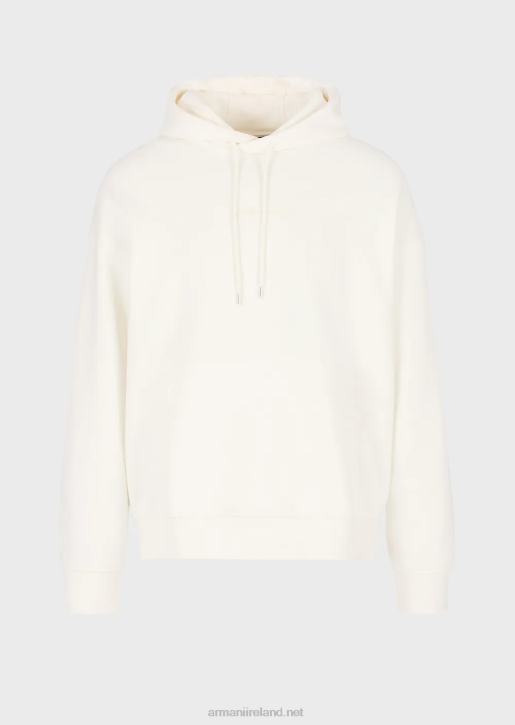 Men 086V1419 Heavy-Jersey Hooded Sweatshirt With Bold Rubberised Logo Armani White