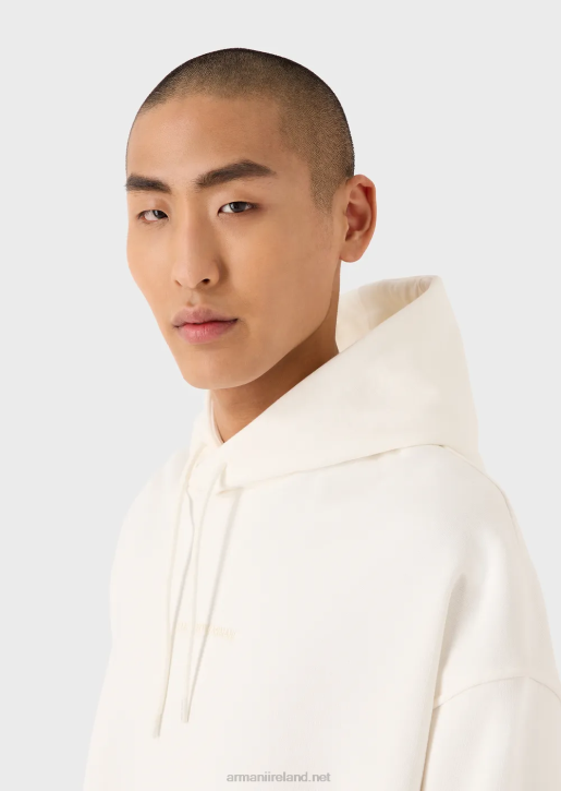 Men 086V1419 Heavy-Jersey Hooded Sweatshirt With Bold Rubberised Logo Armani White