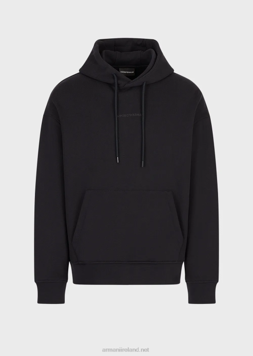 Men 086V1421 Heavy-Jersey Hooded Sweatshirt With Bold Rubberised Logo Armani Navy Blue