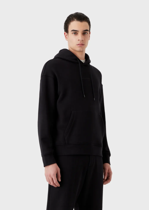 Men 086V1421 Heavy-Jersey Hooded Sweatshirt With Bold Rubberised Logo Armani Navy Blue