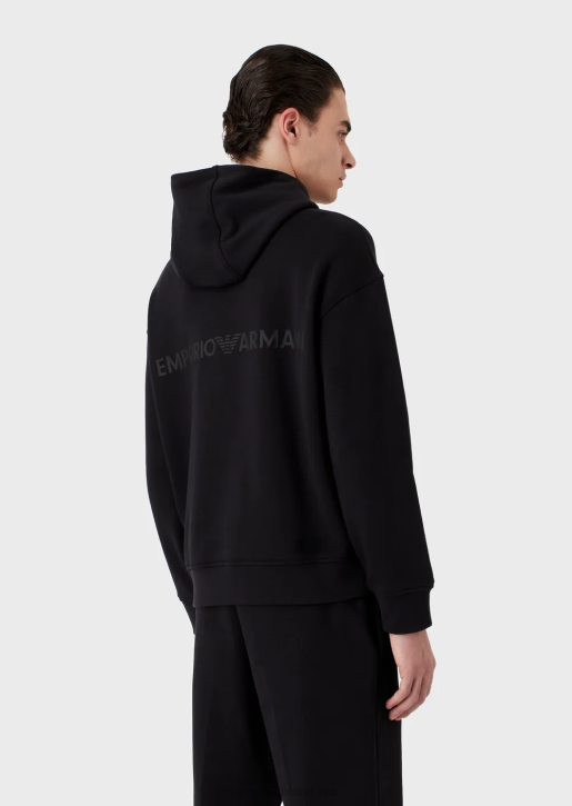 Men 086V1421 Heavy-Jersey Hooded Sweatshirt With Bold Rubberised Logo Armani Navy Blue