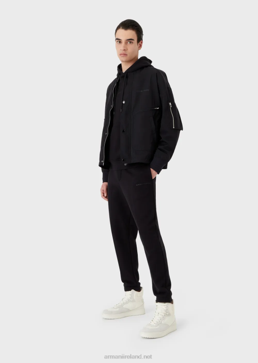 Men 086V1421 Heavy-Jersey Hooded Sweatshirt With Bold Rubberised Logo Armani Navy Blue