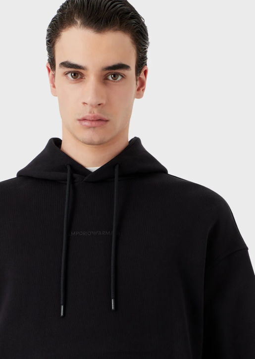 Men 086V1421 Heavy-Jersey Hooded Sweatshirt With Bold Rubberised Logo Armani Navy Blue