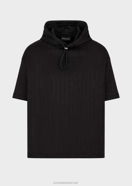 Men 086V1427 Short-Sleeved Hooded Sweatshirt In Quilted Jersey Armani Black
