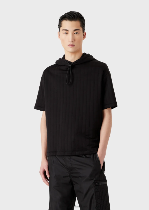 Men 086V1427 Short-Sleeved Hooded Sweatshirt In Quilted Jersey Armani Black