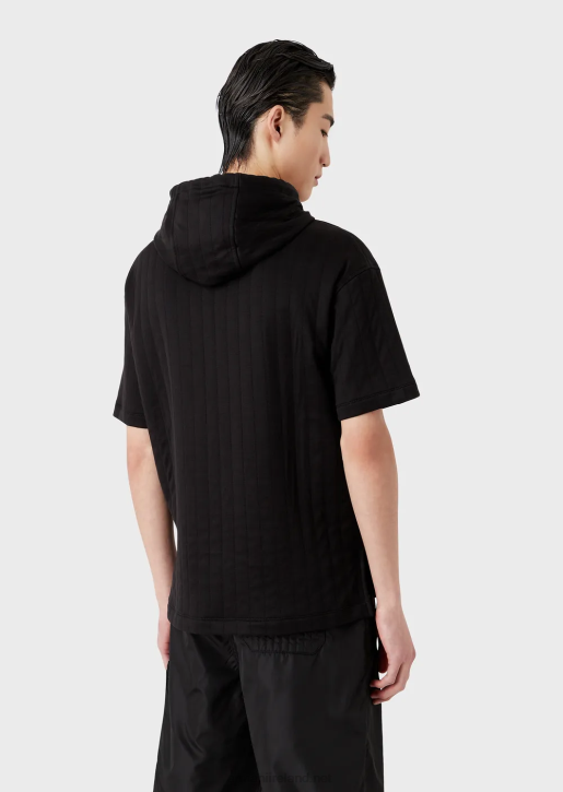 Men 086V1427 Short-Sleeved Hooded Sweatshirt In Quilted Jersey Armani Black