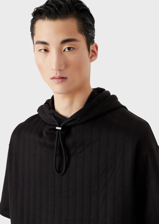 Men 086V1427 Short-Sleeved Hooded Sweatshirt In Quilted Jersey Armani Black