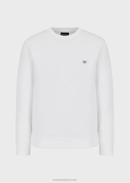 Men 086V1429 Crew-Neck Sweatshirt With Micro Logo Patch Armani White