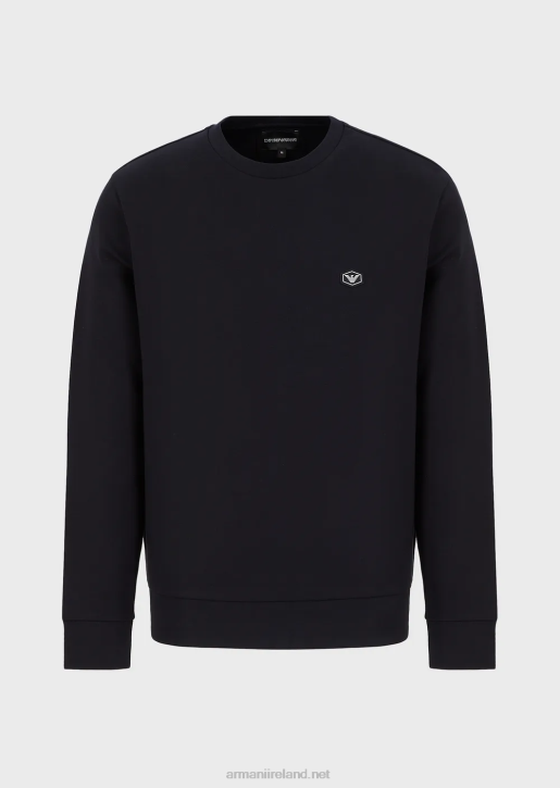 Men 086V1430 Crew-Neck Sweatshirt With Micro Logo Patch Armani Navy Blue