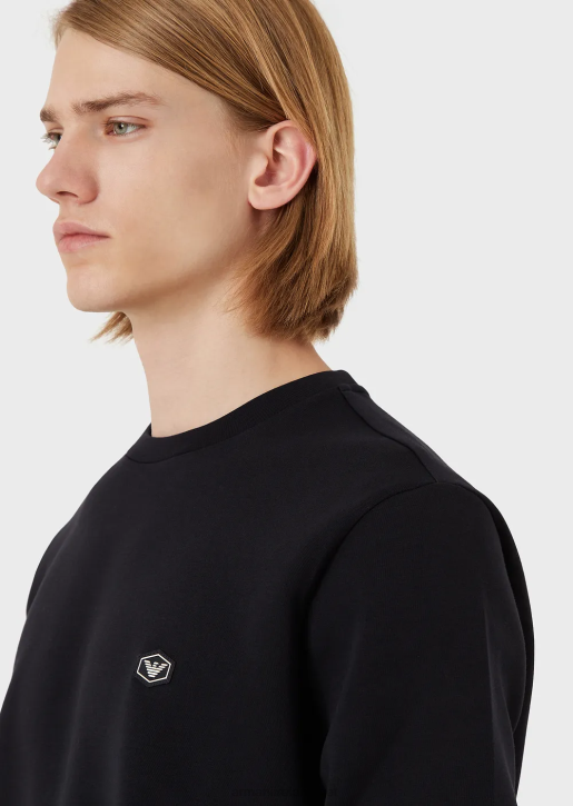 Men 086V1430 Crew-Neck Sweatshirt With Micro Logo Patch Armani Navy Blue