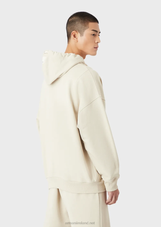 Men 086V1433 Sustainable Collection Hooded Sweatshirt With Patch In Peachskin Organic Cotton Armani Beige
