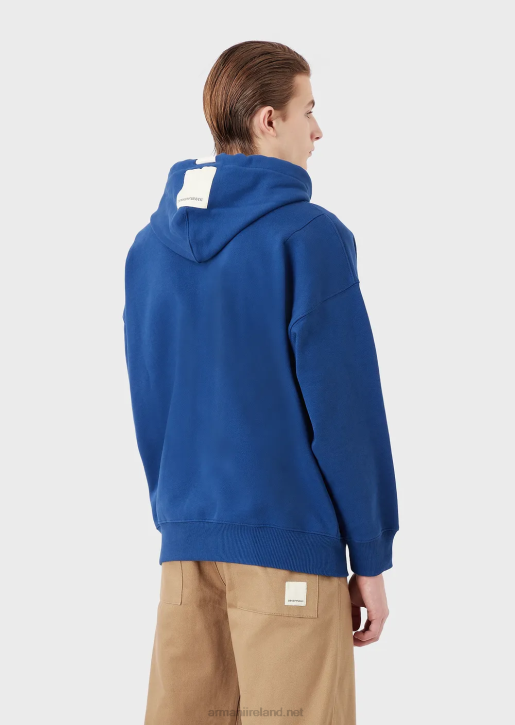 Men 086V1434 Sustainable Collection Hooded Sweatshirt With Patch In Peachskin Organic Cotton Armani Blue