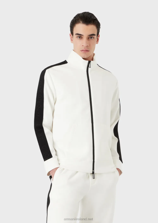 Men 086V1437 Double-Jersey Full-Zip Sweatshirt With Logo Tape Armani White