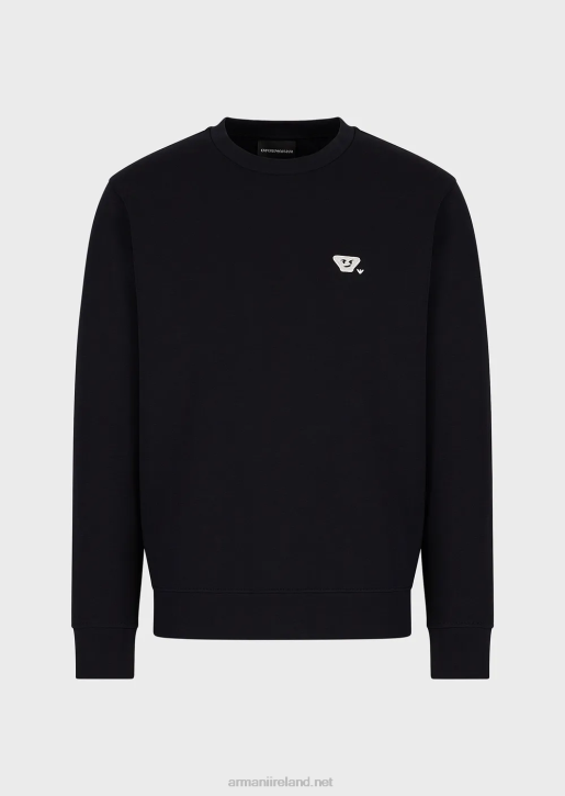 Men 086V1440 Double-Jersey Sweatshirt With Matching Emoji Patch Armani Navy Blue