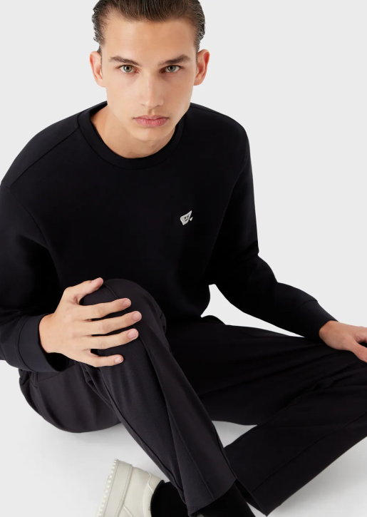 Men 086V1440 Double-Jersey Sweatshirt With Matching Emoji Patch Armani Navy Blue
