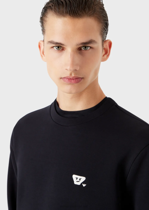 Men 086V1440 Double-Jersey Sweatshirt With Matching Emoji Patch Armani Navy Blue
