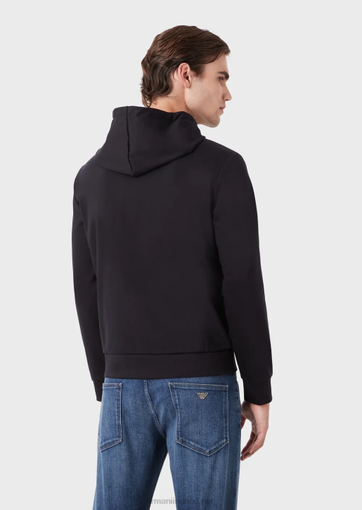 Men 086V1442 Hooded, Zipped, Ponte-Di-Roma Sweatshirt Armani Navy Blue